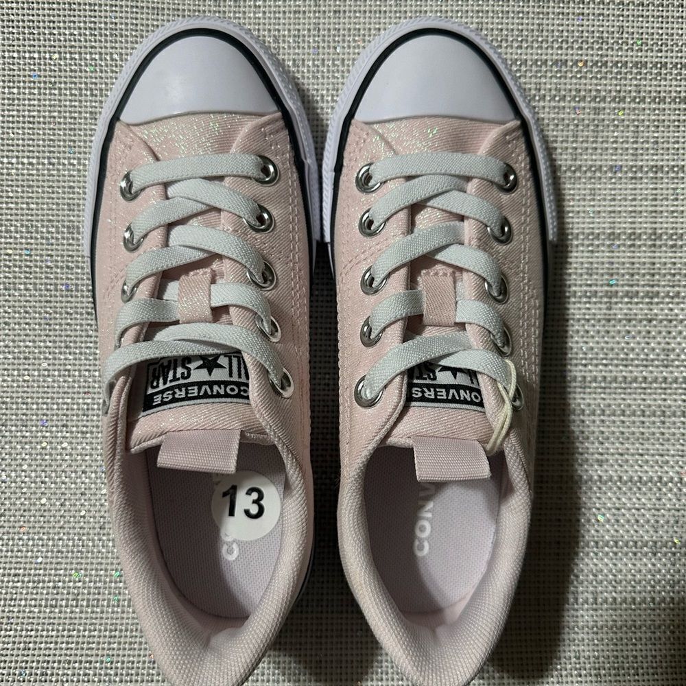 Converse 13 & 1,2,3 Girls Light Pink Metallic White Black Brown Soles Sneakers - Picture 8 of 10